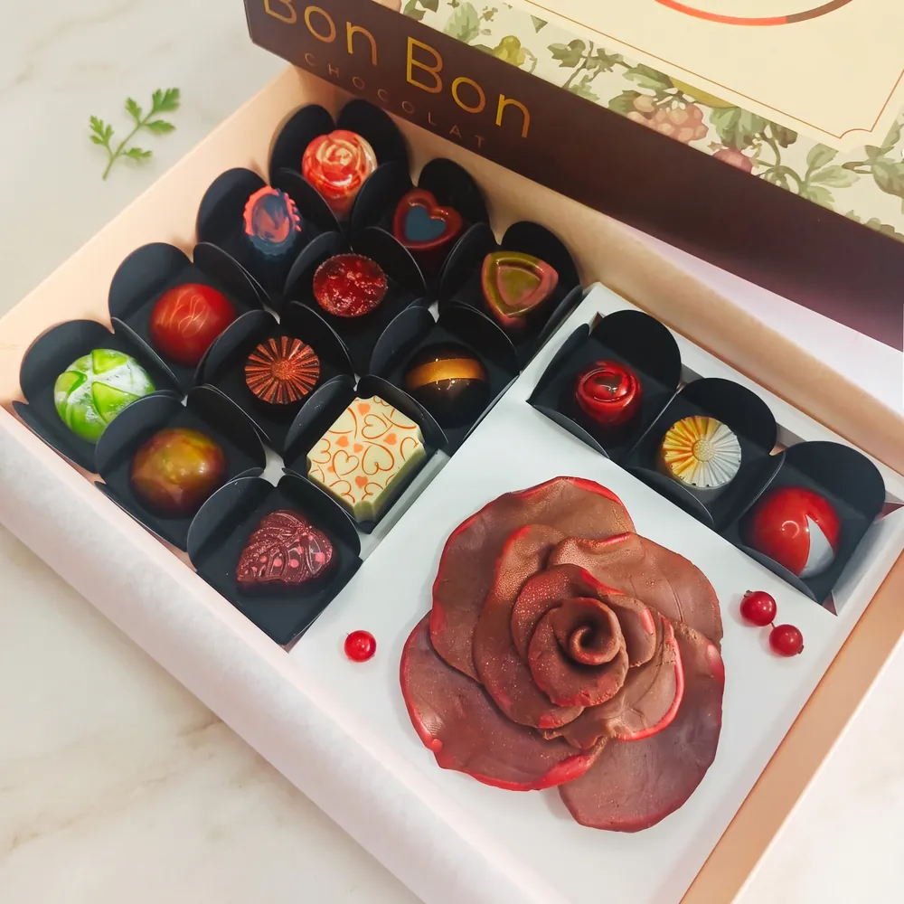 Caja de bombones rosada